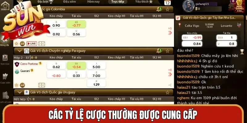 Các tỷ lệ cược thường được cung cấp